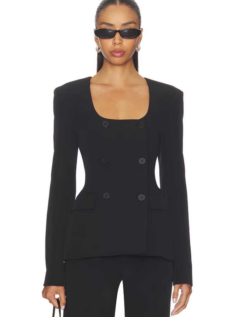 NEW REVOLVE ALL THE WAYS Aubriella Double Breasted Square Neck Black Blazer, XXS